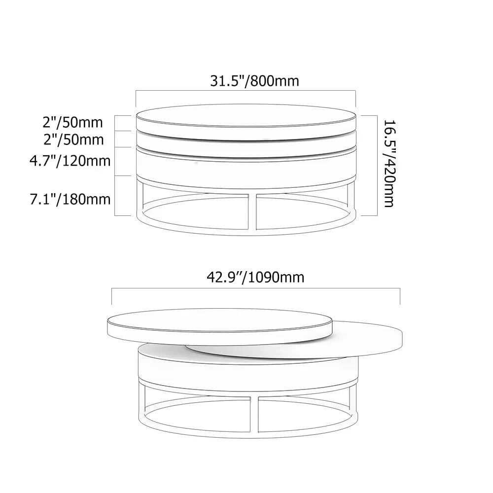 800mm Table Basse Moderne Ronde Pivotante en Bois