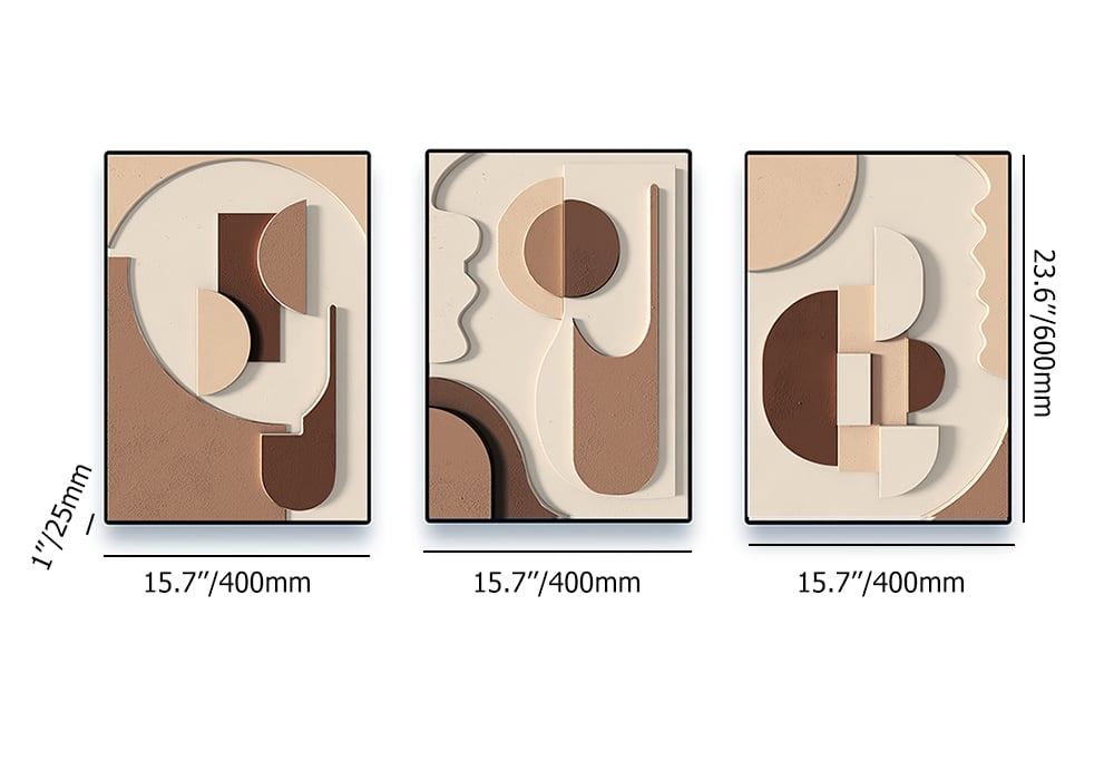 Décoration murale Japandi, 3 pièces, pour salon, impression d&#x27;art abstrait avec cadre en marron