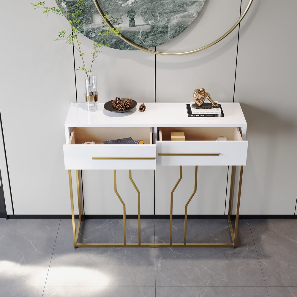 Console blanche étroite moderne de 800 mm avec rangement, table d&#x27;entrée en bois avec tiroirs