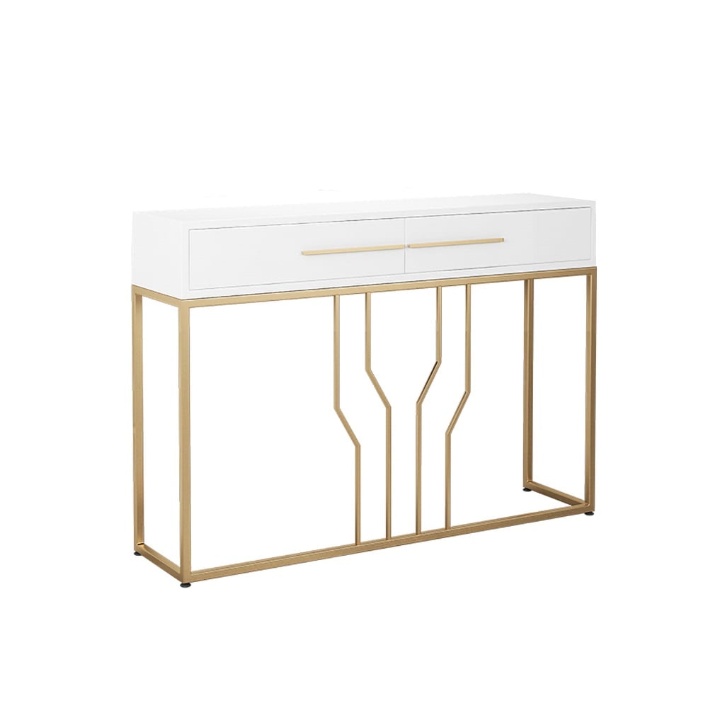 Console blanche étroite moderne de 800 mm avec rangement, table d&#x27;entrée en bois avec tiroirs