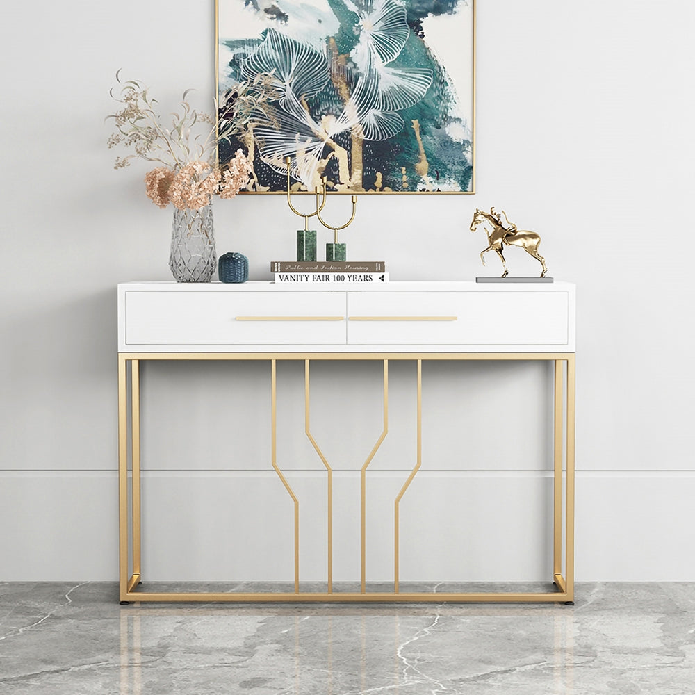 Console blanche étroite moderne de 800 mm avec rangement, table d&#x27;entrée en bois avec tiroirs