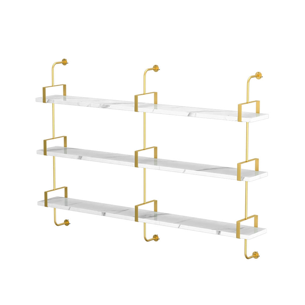 3-Tier Modern Wall Mounted Shelves Long Floating Shelving in White & Gold