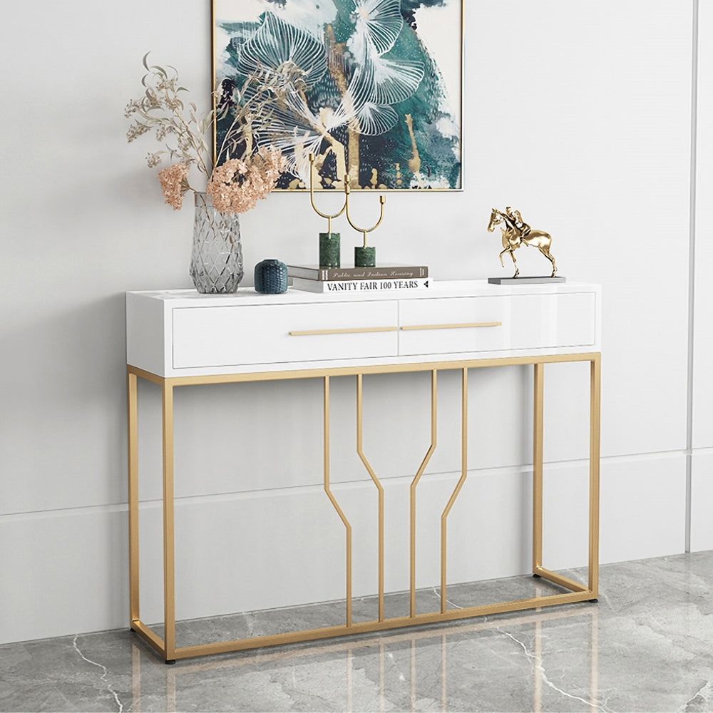 Console blanche étroite moderne de 800 mm avec rangement, table d&#x27;entrée en bois avec tiroirs