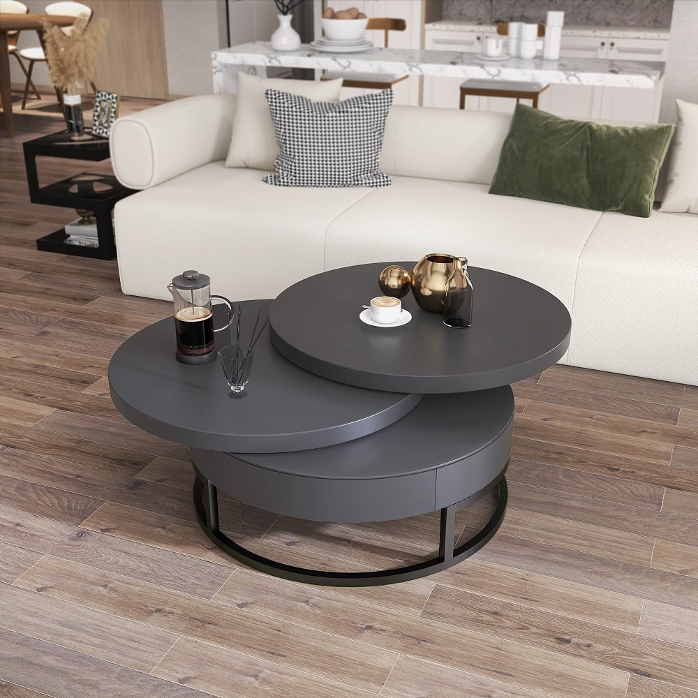 800mm Table Basse Moderne Ronde Pivotante en Bois