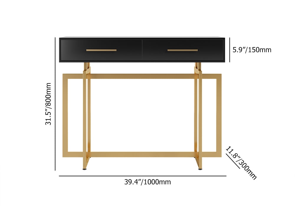 Console d&#x27;entrée Noir avec Tiroirs et Pieds en Métal