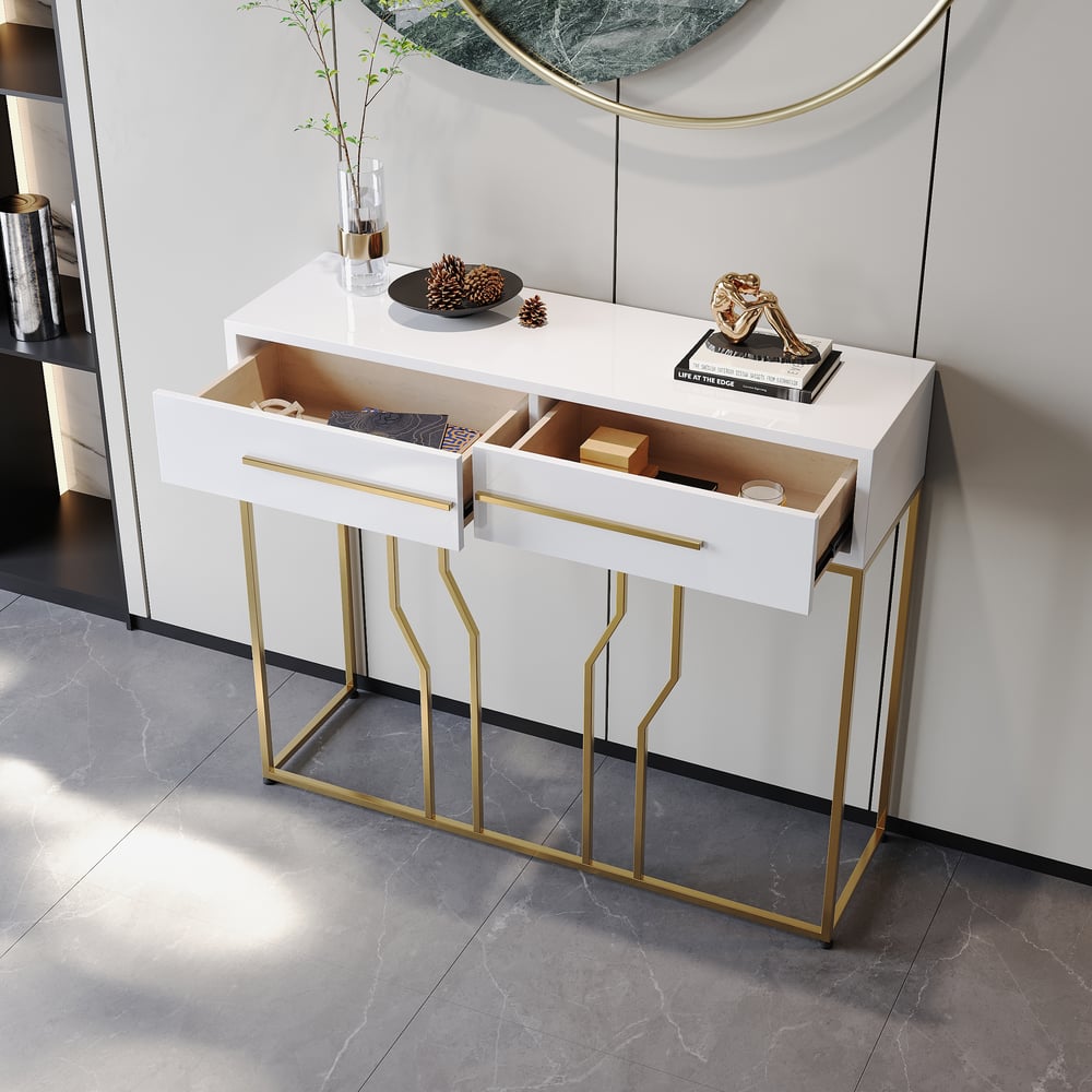 Console blanche étroite moderne de 800 mm avec rangement, table d&#x27;entrée en bois avec tiroirs