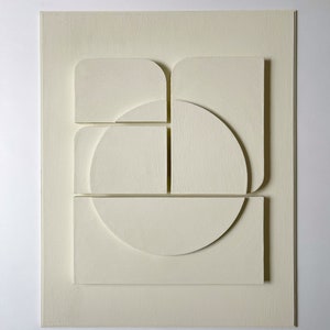 Textured and minimalist graphic wall piece. Modern monochromatic shapes. Minimalist style decor. Art sculpture.