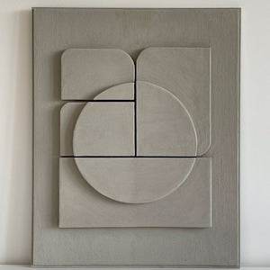 Textured and minimalist graphic wall piece. Modern monochromatic shapes. Minimalist style decor. Art sculpture.