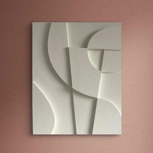 Textured and minimalist graphic wall piece. Modern monochromatic shapes. Minimalist style decor. Art sculpture.