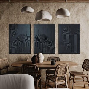 ZEN ARCH I Set of 3 Black Wall Art Modern Textured Art Plaster Art 3 piece 3D art Minimalist Original Artwork, Wabi Sabi Canvas Painting