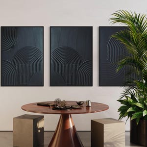 ZEN ARCH I Set of 3 Black Wall Art Modern Textured Art Plaster Art 3 piece 3D art Minimalist Original Artwork, Wabi Sabi Canvas Painting