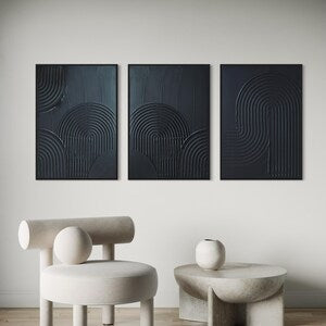 ZEN ARCH I Set of 3 Black Wall Art Modern Textured Art Plaster Art 3 piece 3D art Minimalist Original Artwork, Wabi Sabi Canvas Painting