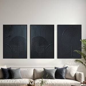 ZEN ARCH I Set of 3 Black Wall Art Modern Textured Art Plaster Art 3 piece 3D art Minimalist Original Artwork, Wabi Sabi Canvas Painting