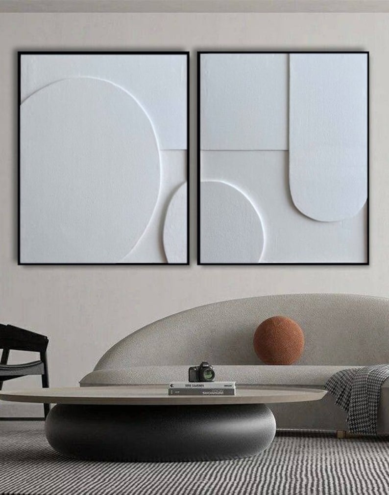 Modern 3D Textured Wall Art: White Graphic Abstract Painting